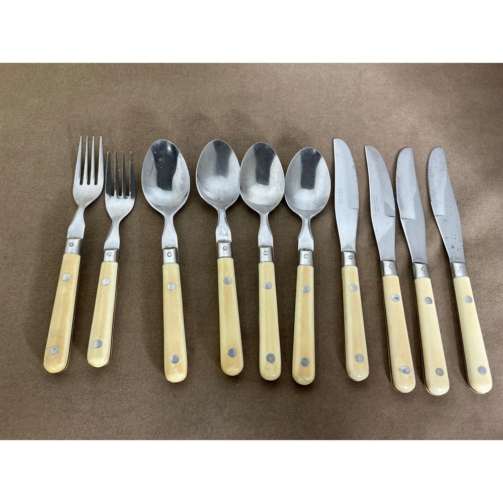 WF Mardi Gras Stainless Flatware Korea Ivory Handle 10pc Fork Spoon‎ Knife Set